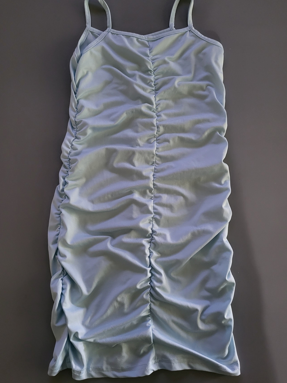 SHEIN Light Blue Ruched Mini Slip Dress with Spaghetti Straps